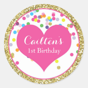 First Birthday Gold Glitter Round Sticker