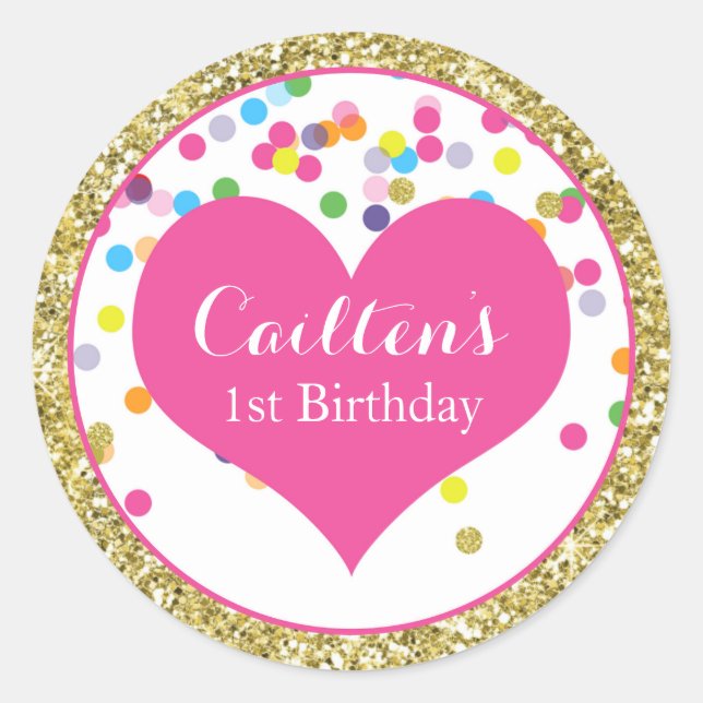 First Birthday Gold Glitter Round Sticker (Front)