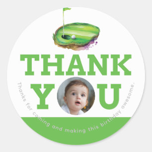 First Birthday Golf Personalised Photo Classic Round Sticker