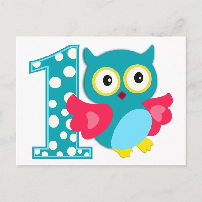 First Birthday Happy Owl Postcard (Front)