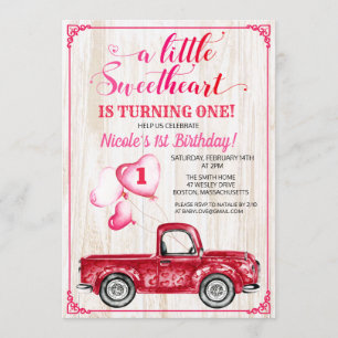 First Birthday Hearts Balloon Truck Invitation