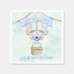 First Birthday Hot Air Balloon Blue Mint Peach Napkin