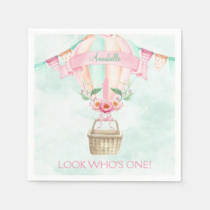 First Birthday Hot Air Balloon Mint Pink Peach Napkin