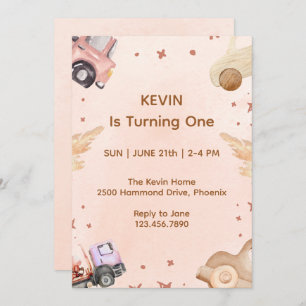 First Birthday Invitation Car Theme