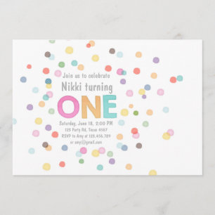 First birthday invitation Girl Watercolor confetti
