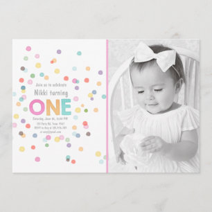 First birthday invitation Girl Watercolor confetti