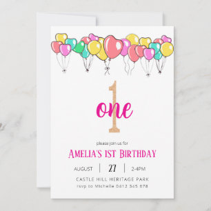 First Birthday Invitation, Pastel Rainbow 1st Birt Invitation