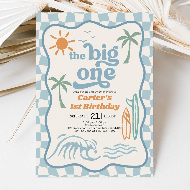 First Birthday Invitation: Retro Surfboard Design  Invitation (Creator Uploaded)