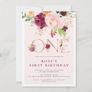 First Birthday Invitation Saffron Rose Butterfly