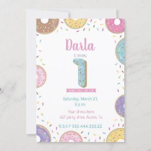 First Birthday invitation, sweet doughnut invitati Invitation
