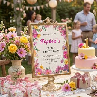 First Birthday Invitation with a Watercolor Floral