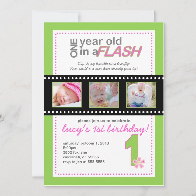 First Birthday Invitation with Photos One Year Old (Front)