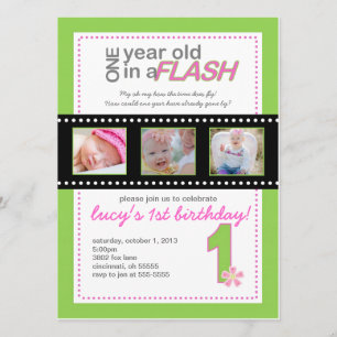 First Birthday Invitation with Photos One Year Old
