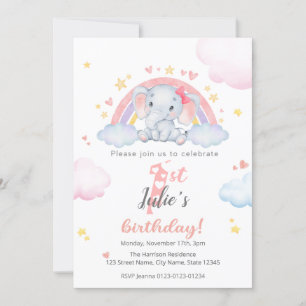 First Birthday Invitations - Elephant w/ Rainbow