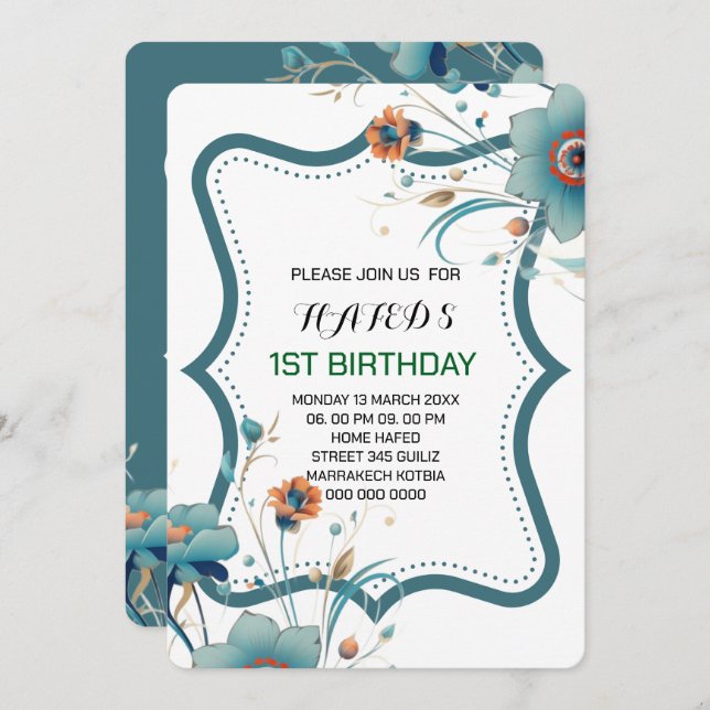 First Birthday Invitations Fairy, ,Digital Invitat (Front/Back)