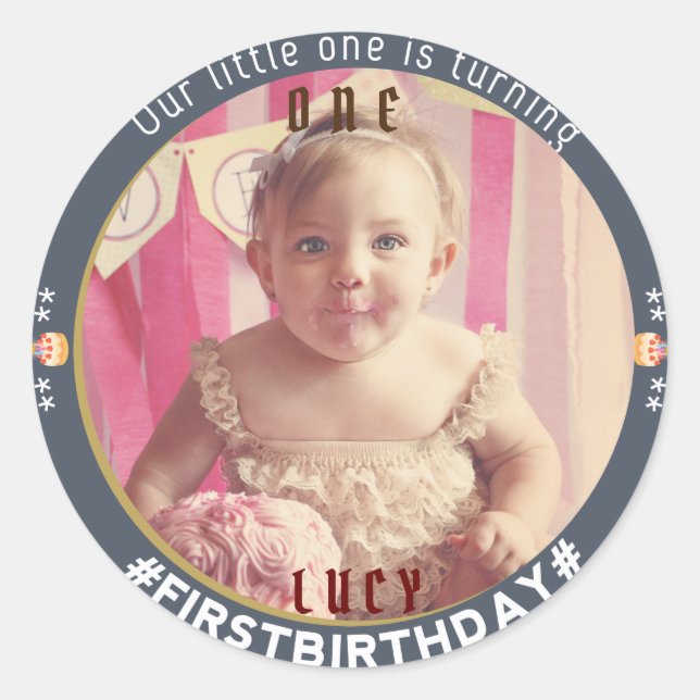 First Birthday Joy: Classic Round Sticker (Front)