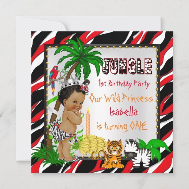 First Birthday Jungle Safari Wild Princess Ethnic Invitation (Front)