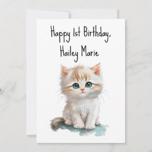First Birthday Kitten with Blue Eyes Personalised Card