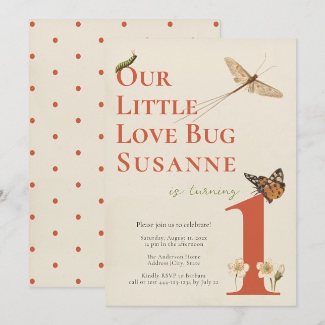 First Birthday Little Love Bug Baby Invitation (Front/Back)