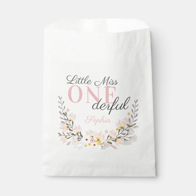 First Birthday little miss one-derful floral Favour Bags (Front)