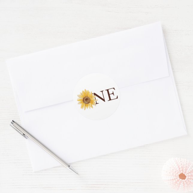 First Birthday Little Sunshine Sunflower One Favou Classic Round Sticker (Envelope)