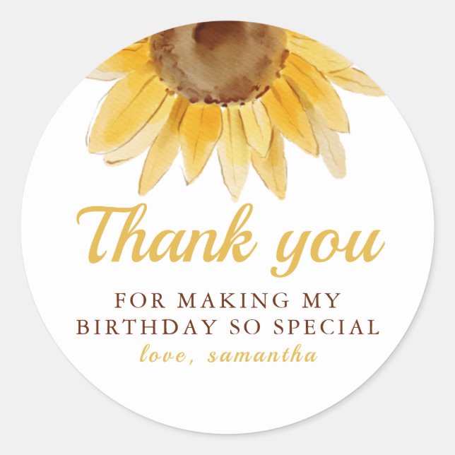 First Birthday Little Sunshine Sunflower Thank You Classic Round Sticker (Front)