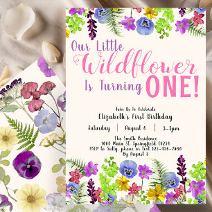 First Birthday Little Wildflower Floral Girl Beige Invitation