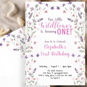 First Birthday Little Wildflower Floral Girl  Invitation