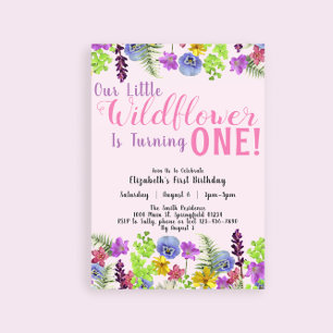 First Birthday Little Wildflower Pink Floral Girl  Invitation
