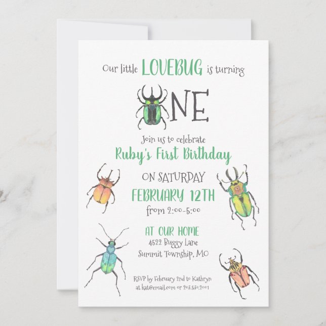 First Birthday Love Bugs Invitation (Front)