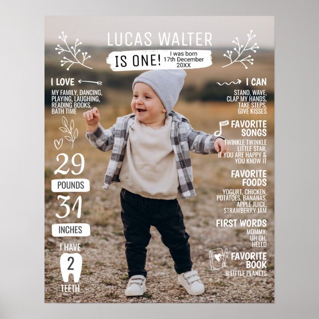 First birthday milestone photo board poster (Front)