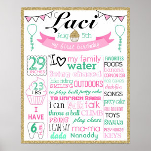 First birthday milestone sign board poster