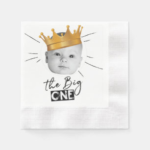 First Birthday Modern Black White Napkin