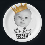 First Birthday Modern Photo Paper Plate<br><div class="desc">Big One First Birthday Modern Photo Black White design. Matching products can be found in Big One collection. You can change photo easy, and if you go on Click to customise further you can move crown as it works for you. If you want to delete background in your photo and...</div>