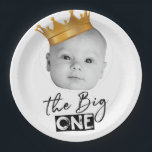 First Birthday Modern Photo Paper Plate<br><div class="desc">Big One First Birthday Modern Photo Black White design. Matching products can be found in Big One collection. You can change photo easy, and if you go on Click to customise further you can move crown as it works for you. If you want to delete background in your photo and...</div>