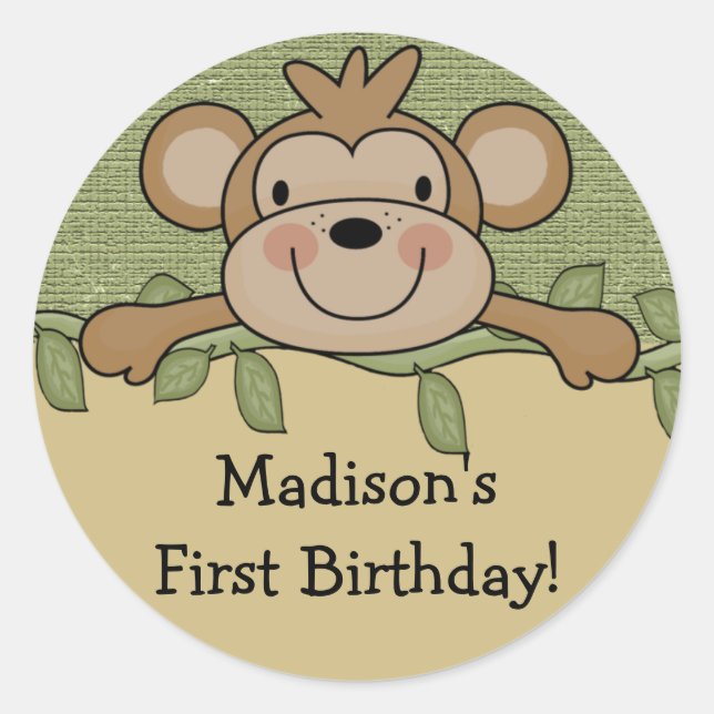 First Birthday Monkey Sticker (Front)