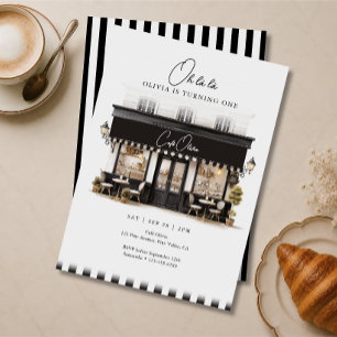 First Birthday Oh Là Là Black & White Paris Café Invitation