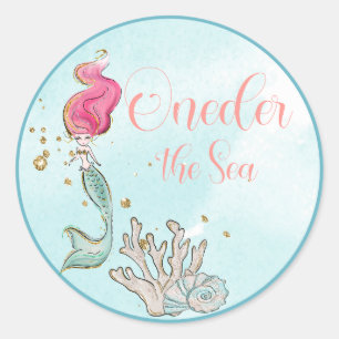 First Birthday ONE-der the Sea Mermaid Birthday Classic Round Sticker