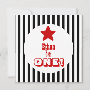 First Birthday One Year Old Black Stripes Boy V04A Invitation