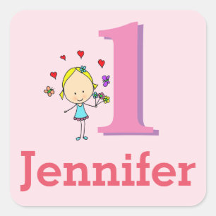 First Birthday, One Year Old, Girl Square Sticker