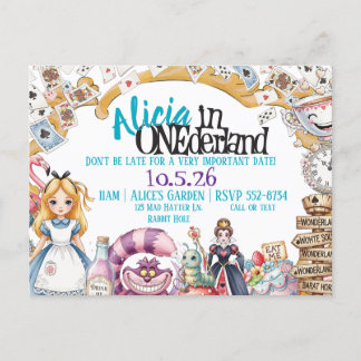 First Birthday ONEderland Wonderland Theme Invite