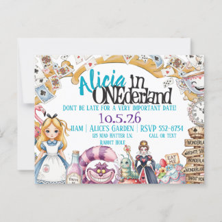 First Birthday ONEderland Wonderland Theme Invite Postcard