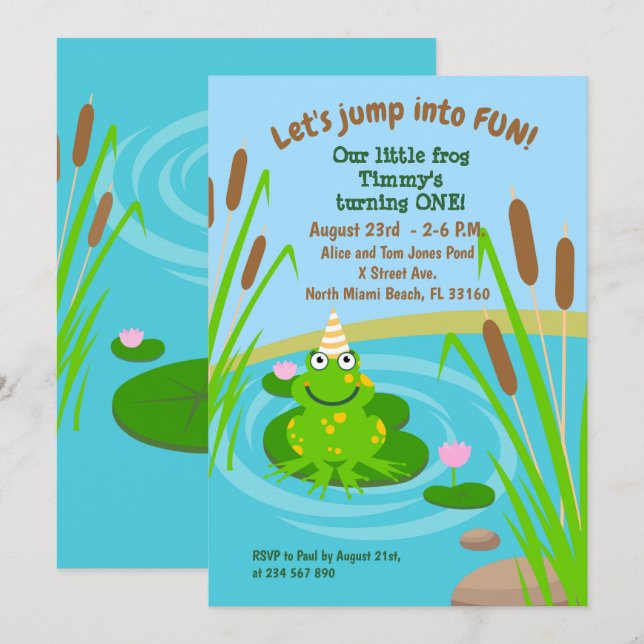 First birthday our little frog party   invitation (Front/Back)
