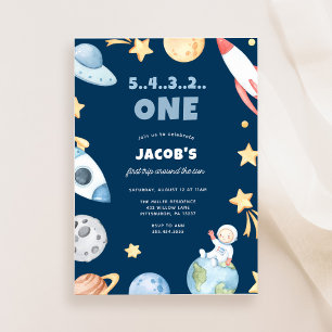 First Birthday Outer Space Blast Off Invitation