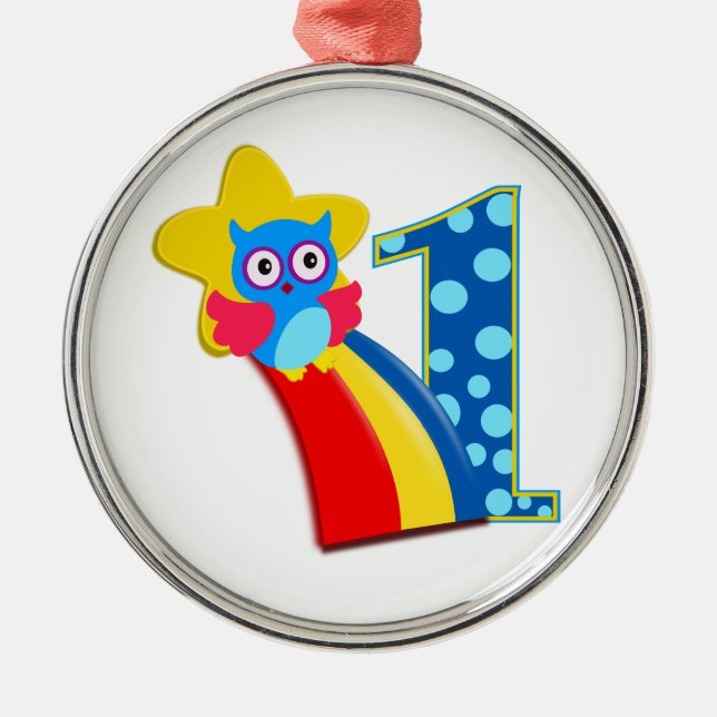 First Birthday Owl Metal Tree Decoration (Front)