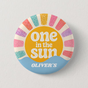 First Birthday Paper Plates Summer Theme 6 Cm Round Badge