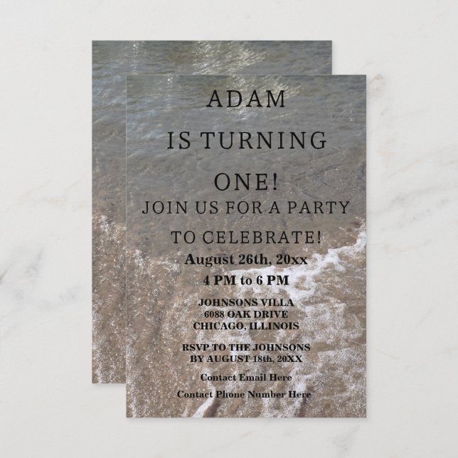 First Birthday Party Beach Nautical Custom 2023 Invitation (Front/Back)