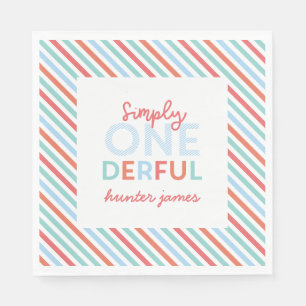 First birthday party bright colourful stripe decor napkin