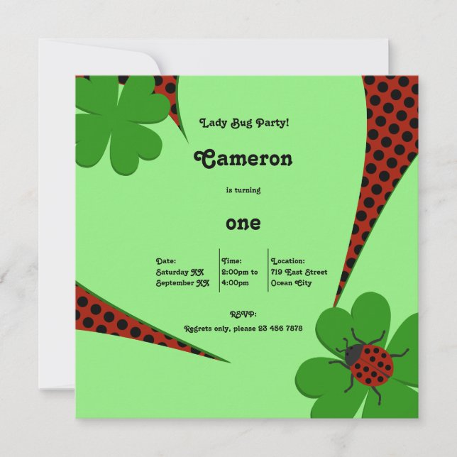 First Birthday Party Cute Lady Bug Invitation Card (Front)