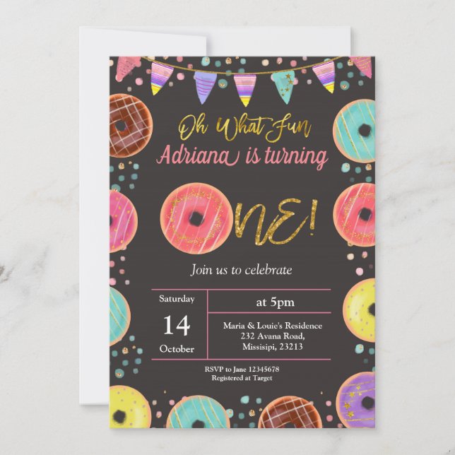 First Birthday Party Doughnut Theme Invitation (Front)